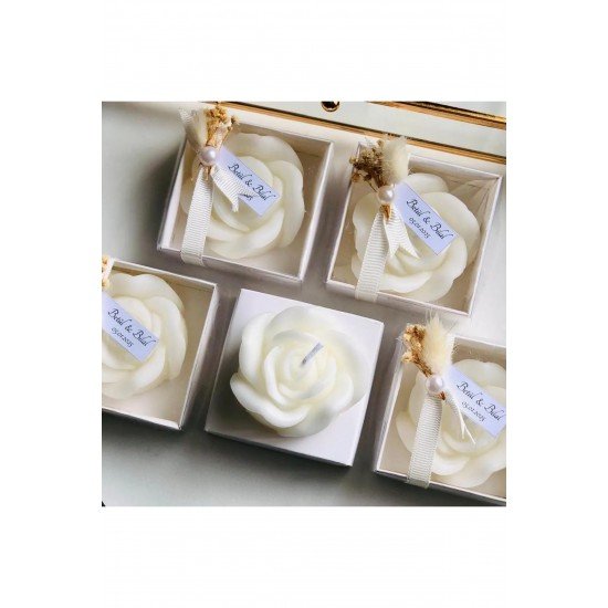 8 Adet Beyaz Kraft Kutu Gül Mum – Cipso ve Etiket Detaylı, Düğün, Nişan, Kına, Doğum Günü