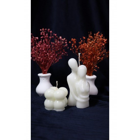 Kokulu Sevgili Sarılan Çift Mum Ve Mini Bubble Mum Set