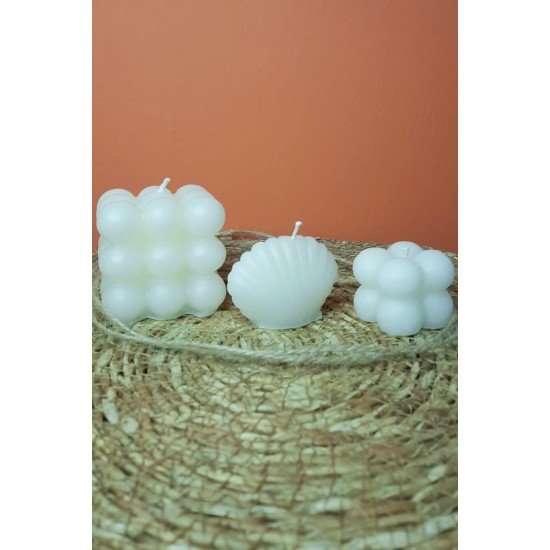 Soya Wax Dekoratif Büyük Bubble Mum, Soya Wax Küçük Bubble Mum, Soya Wax Istiridye Mum 3'lü Set