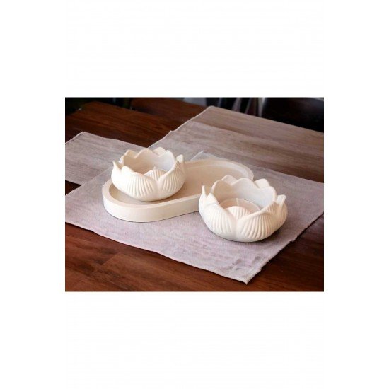 Dekoratif Salon Aksesuar - Oval Stand- Lotus Çiçek Mumluk