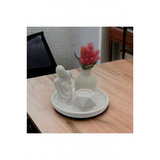 Dekoratif Çizgili Pampas Vazo, Sarılan Çift, Geometrik Mumluk Ve Yuvarlak Stand