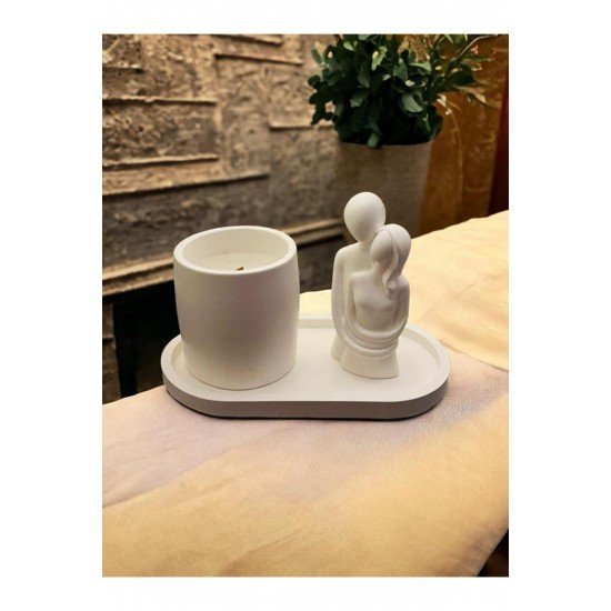 Özel Tasarım Tepsi Mum Ve Sarılan Çift - El Yapımı Sevgiliye Özel Set