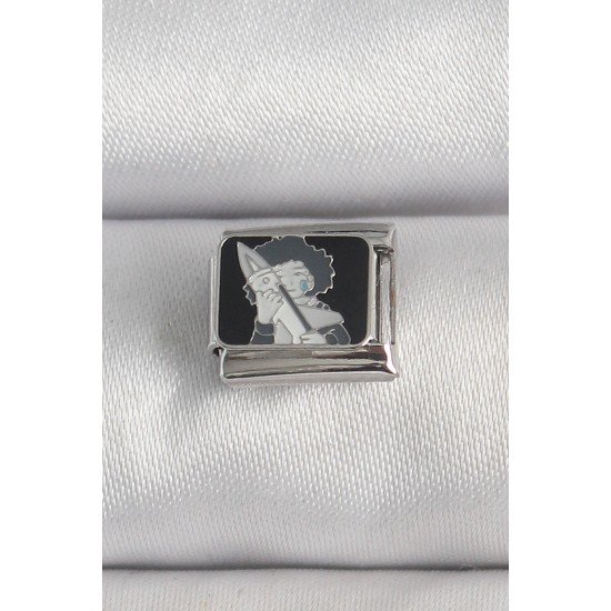 Özel Çelik Renk Siyah İşlemeli Portre Model Nomination Charm Fırsat!!!