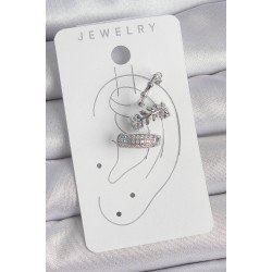 Özel Pirinç Renk Zirkon Taşlı 3'Lü Model Yaprak Figür Kadın Kıkırdak Küpe Fırsat!!!