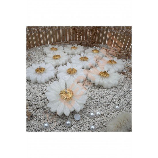 Papatya Mum Altın Yaldız Nişan, Nikah, Doğum Günü, Özel Gün - 10 Adet