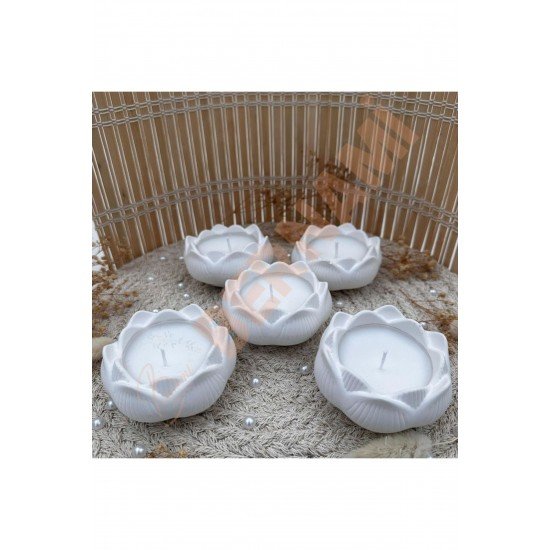 Lotus Taş Tozu Mum Sade Nişan, Nikah, Doğum Günü, Özel Gün - 5 Adet