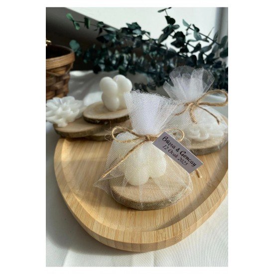 10 Adet Kütük ve Tül Detaylı Süslemeli Mini Bubble Mum, Düğün Nişan Söz Doğum Günü