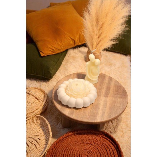 Beyaz Bubble Tabak ve Silüet Mum Seti – Dekoratif El Yapımı Mum, Bardak Altlığı (Şakayık Mum Hediye)