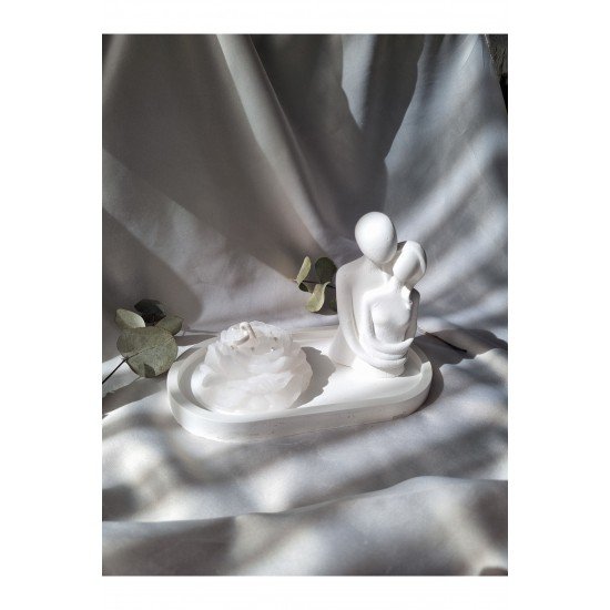 Dekoratif Set,sunumluk,sarılan Çift Obje Ve Şakayık Mum Seti