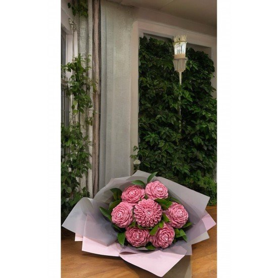 Pudra Şakayık Buket Mum (Sandal, Lavanta, Gül, Nar, Çikolata) Kokulu Mum %100 Soya Wax