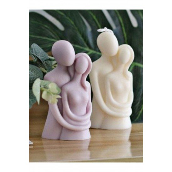Sarılan Çift Figürlü Vanilya Kokulu Dekoratif Mum - Beyaz Ve Lila (HANDMADE DECORATİVE CANDLE)