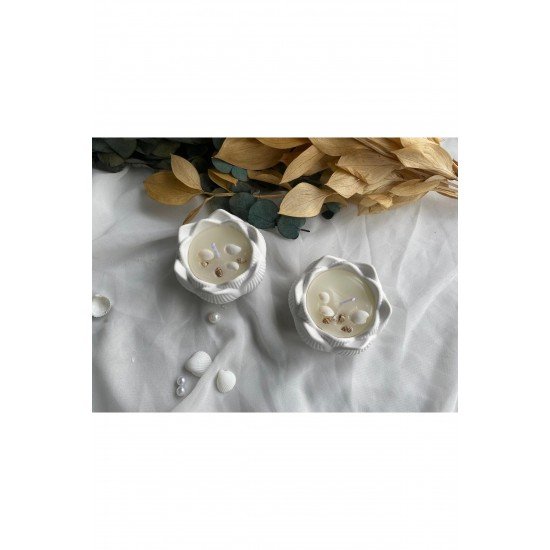 2'li Deniz Kabuğu Süslemeli Lotus Mum