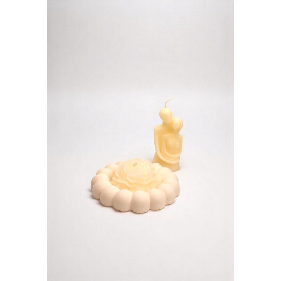 Beyaz Bubble Tabak ve Silüet Mum Seti – Dekoratif El Yapımı Mum, Bardak Altlığı (Şakayık Mum Hediye)