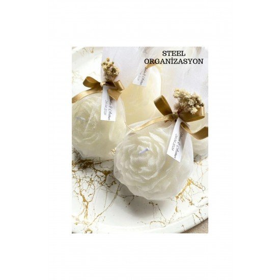 10 Adet Süslemeli Şakayık Mum, Düğün, Nikah, Kına, Söz, Doğum