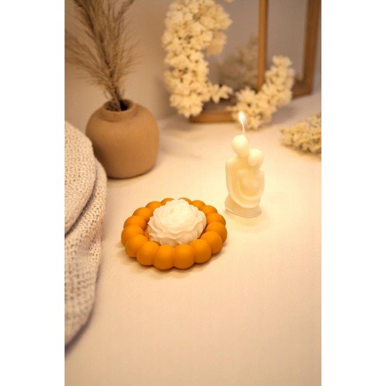 Oksit Sarı Bubble ve Silüet Mum Set – Dekoratif El Yapımı Mum, Bardak Altlığı (Şakayık Mum )