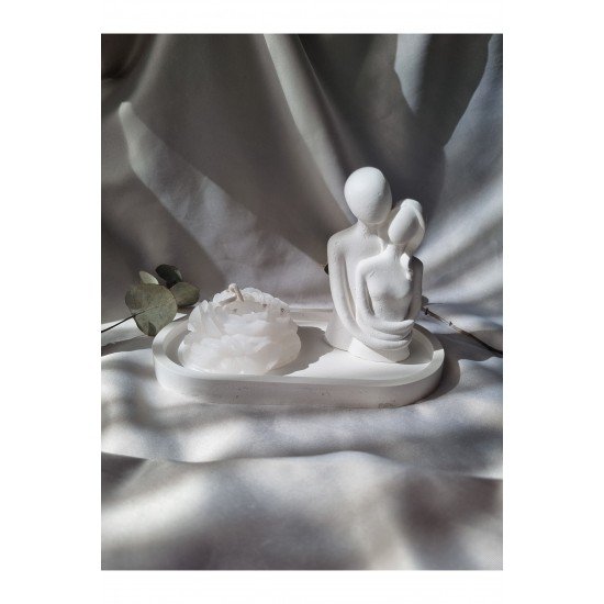 Dekoratif Set,sunumluk,sarılan Çift Obje Ve Şakayık Mum Seti