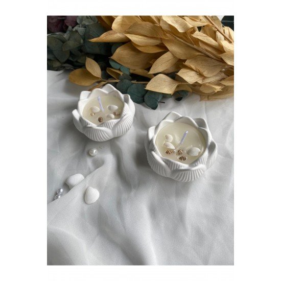 2'li Deniz Kabuğu Süslemeli Lotus Mum