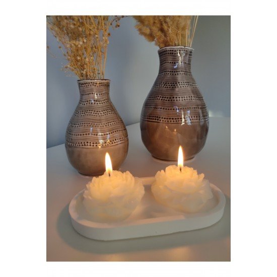Dekoratif Tabak Ve 2'li Şakayık Mum Set