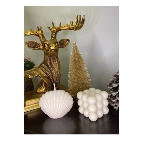 2'li Dekoratif Mum Seti Beyaz Renk Istiridye Ve Bubble Set