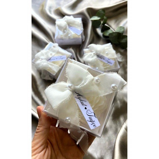 10 Adet Incili Beyaz Şakayık Mum Asetat Kutuda Şakayı Mum Düğün Kına Söz Nişan Hediyeliği