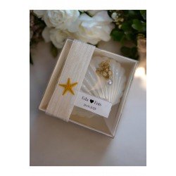 İnci Detaylı İstiridye Kutulu Deniz Kabuğu Mum Nişan Düğün Nikah Hediyelik Etiketli 15 Adet