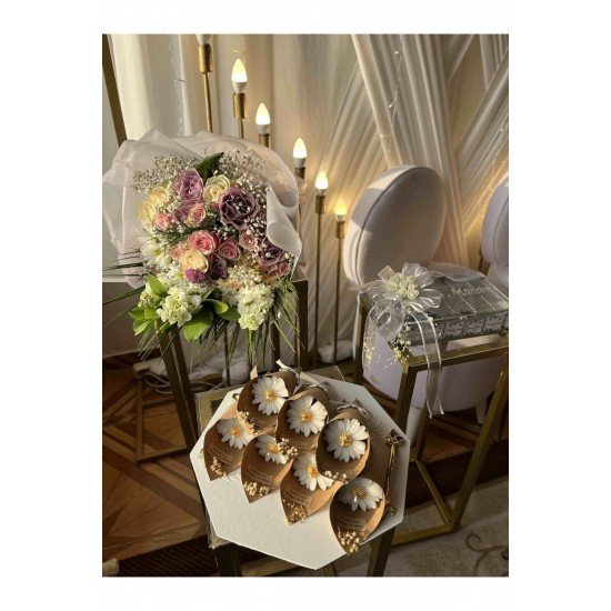 Kişiye Özel Düğün|nişan|söz Hediyelik Papatya Buket - 10 Adet