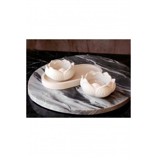 Dekoratif Salon Aksesuar - Oval Stand- Lotus Çiçek Mumluk