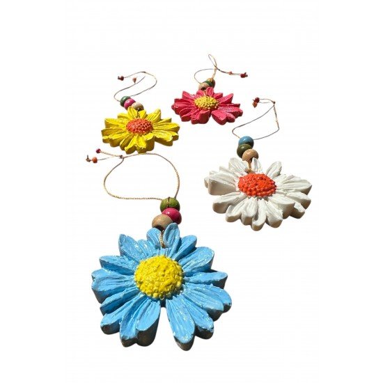 4 Adet Papatya Duvar Bahçe Balkon Süsü - Renkli Çiçek Duvar Süsü