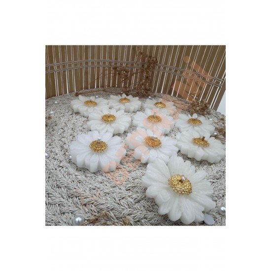 Papatya Mum Altın Yaldız Nişan, Nikah, Doğum Günü, Özel Gün - 10 Adet