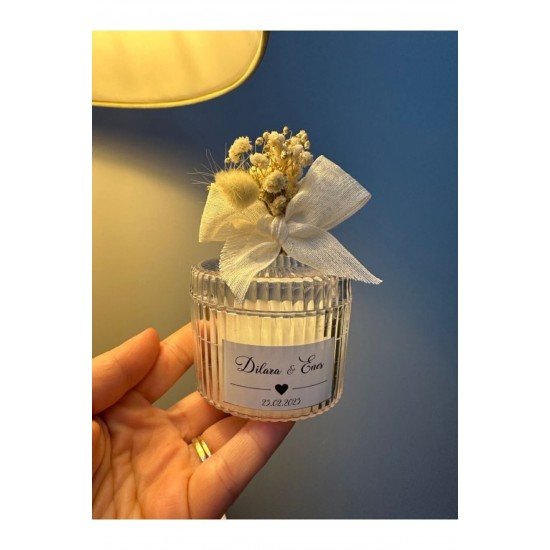 Özel Tasarım Nişan Söz Nikah Dügün Hediyelik Kristal Kapaklı Şekerlik Mum - 10 Adet