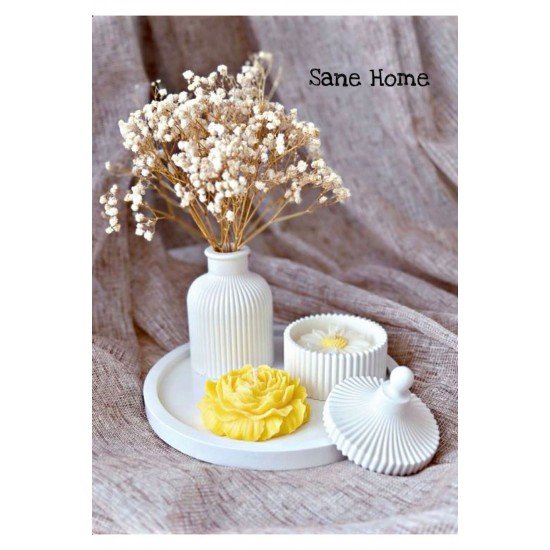 Pinterest İskandinav Vazo Yuvarlak Tabak Papatya Şekerlik Mumluk Ve Şakayık Mum 4lü Set Beyaz Set