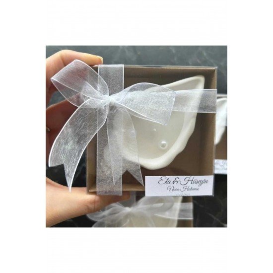 Kutulu 12 Adet Süslenmiş Istiridye Mum Nikah Nişan Hediyelik