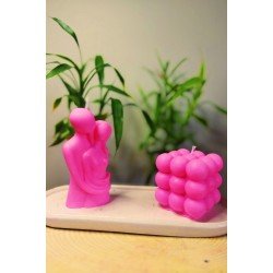 Sarılan Çift ve Bubble Detaylı Sunum Tabağı İçinde %100 Soya Wax Dekoratif Hediyelik 3'lü Mum Seti