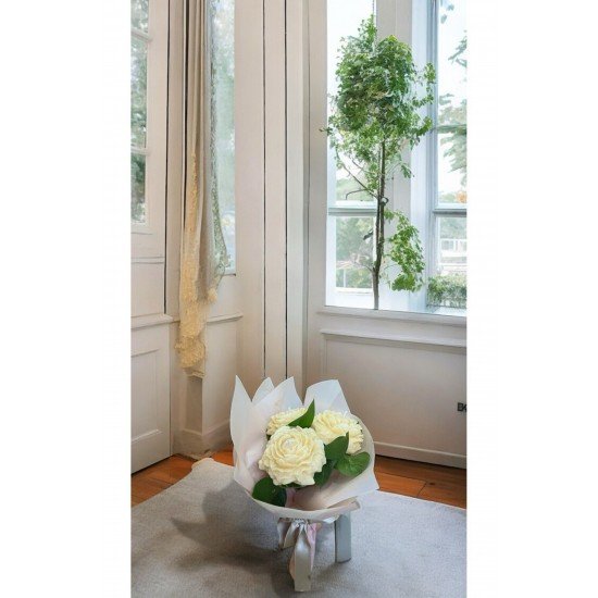 3'Lü Bej Şakayık Buket Mum (Sandal, Lavanta, Gül, Nar, Çikolata) Kokulu Mum %100 Soya Wax