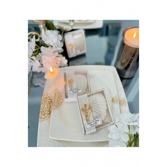 20 Adet Kraft Kutu İçerisinde Süslemeli İstiridye Mum, Düğün Nişan Söz Kına, Doğum Günü,Nikah Şekeri