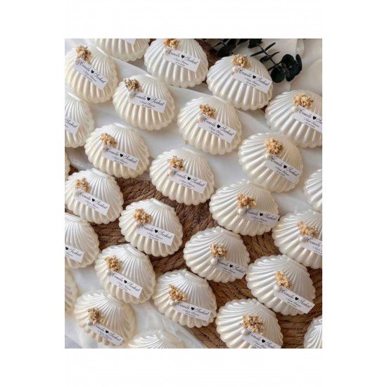 10 Adet Süslemeli Istiridye Mum. Düğün, Kına, Nişan, Söz, Nikah Hediyelik Kutu