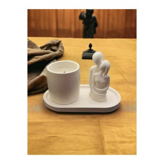 Özel Tasarım Tepsi Mum Ve Sarılan Çift - El Yapımı Sevgiliye Özel Set