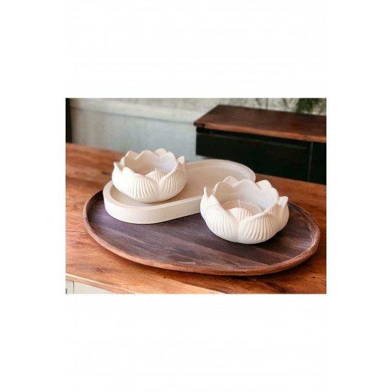 Dekoratif Salon Aksesuar - Oval Stand- Lotus Çiçek Mumluk