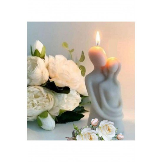 Sarılan Çift Figürlü Vanilya Kokulu Dekoratif Mum - Beyaz Ve Lila (HANDMADE DECORATİVE CANDLE)