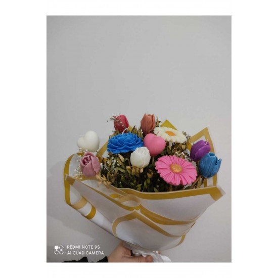 Bernamiofficial Buket Mum, Çiçek Mum, Kokulu Mum Çiçek