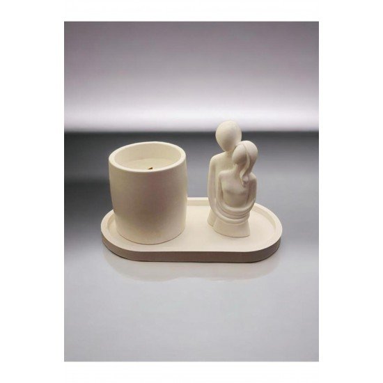 Özel Tasarım Tepsi Mum Ve Sarılan Çift - El Yapımı Sevgiliye Özel Set