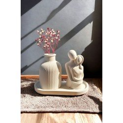 Dekoratif Minyatür Sarılan Sevgili Biblo Mini Kuru Çiçek Vazosu Set