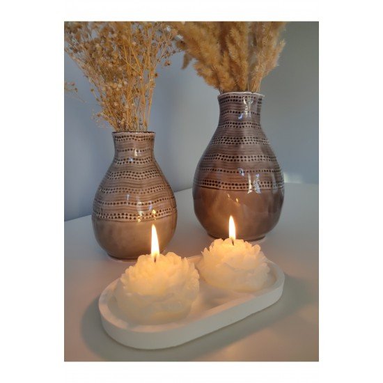 Dekoratif Tabak Ve 2'li Şakayık Mum Set