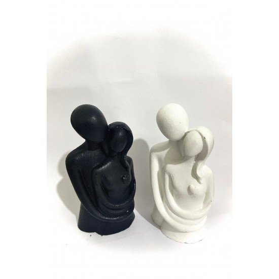 Sarılan Çift Dekoratif Biblo Büst 2 Li Siyah Beyaz