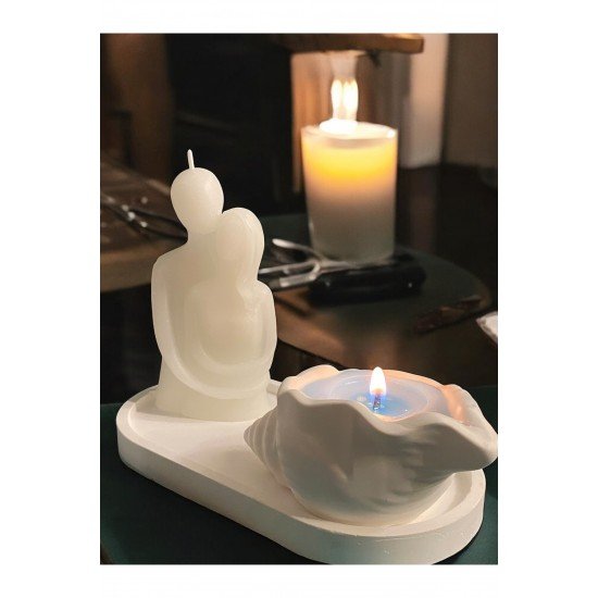 Sarılan çift mum ve istiridye şeklinde kalp çakrası güçlendirici mum (MUTLAKA AÇIKLAMAYI OKUYUNUZ)