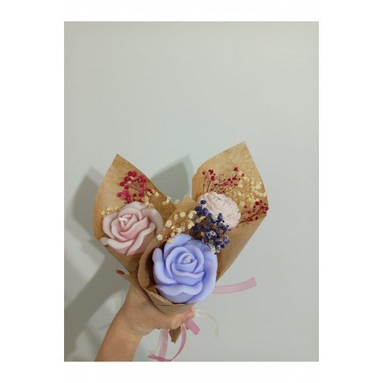 Çiçek Desen Dekoratif Mum Kadınlar Günü, Anneler Günü, Sevgiliye ve Arkadaşa Hediyelik Buket Mum