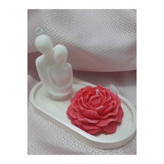 Sarılan Çift & Şakayık Mum & Sunum Tabağı