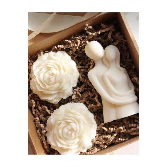%100 El Yapımı Soya Wax Sevgili Mum Ve Şakayık Çiçeği 3 Lü Set
