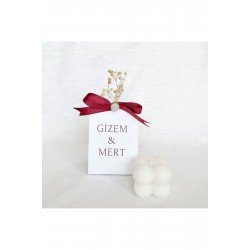 Etiket Kartlı Bordo Kurdeleli Bubble Mum Söz Nişan Nikah Kişiye Özel Hediyelik (10 Adet)