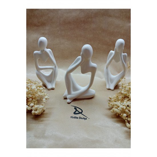 Nordic Tarzı 3'lü Heykel Seti , Soyut Düşünen Adam Heykel Biblo Aksesuar Seti